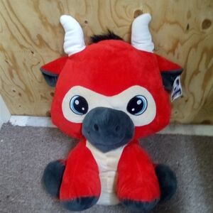 Adorable Red and Black Stuffed Bull Toy